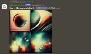 ตัวอย่างภาพนามธรรมสี่ช่องระหว่างการสร้างภาพของ Midjourney ใน Discord